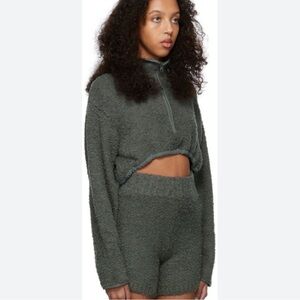 Skims Cozy Fleece Zip-Up Crop Sweater Sage Green S/M